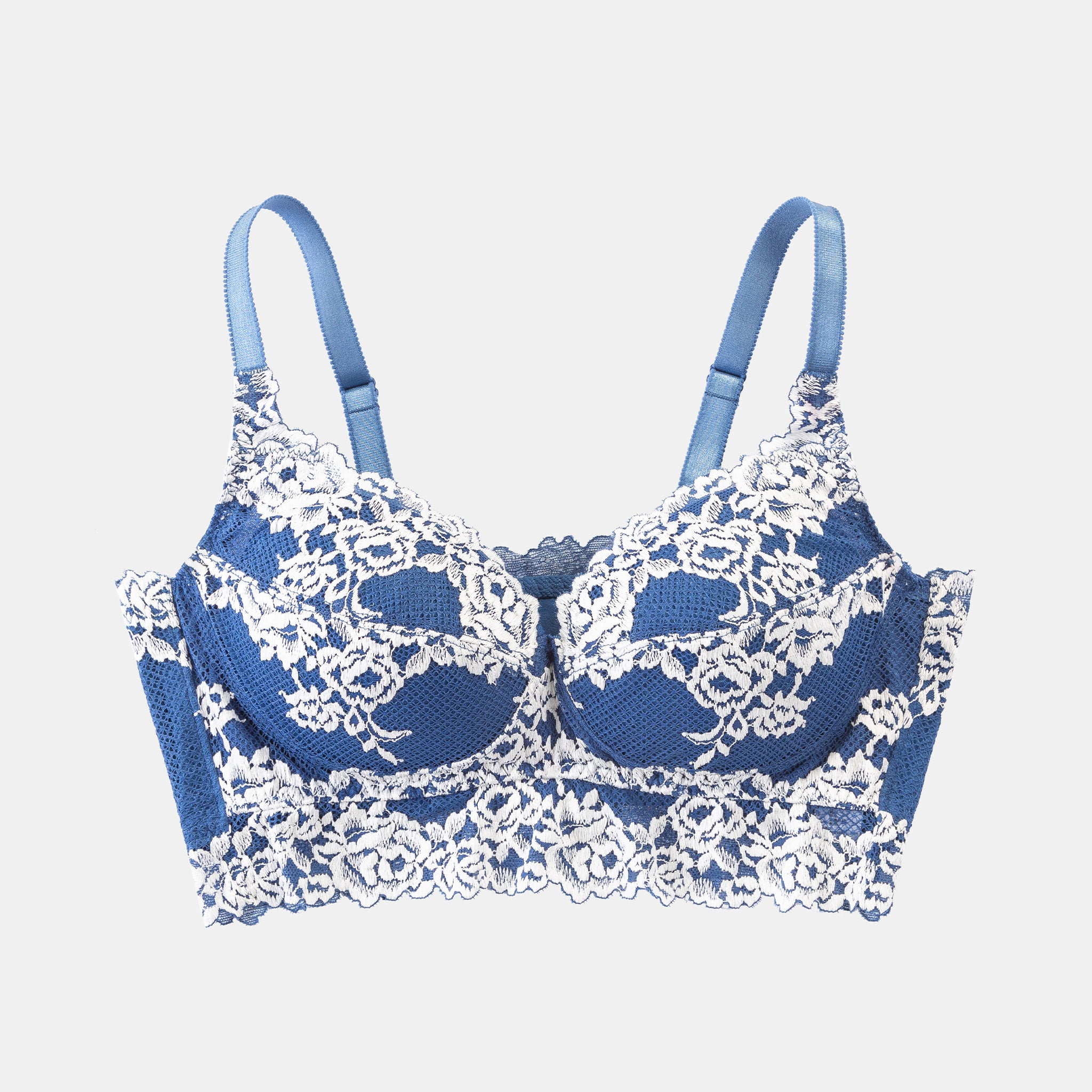 ノンワイヤーレーシーブラ〈ホワイトローズ〉クラシックブルー+LINE登録 送料無料