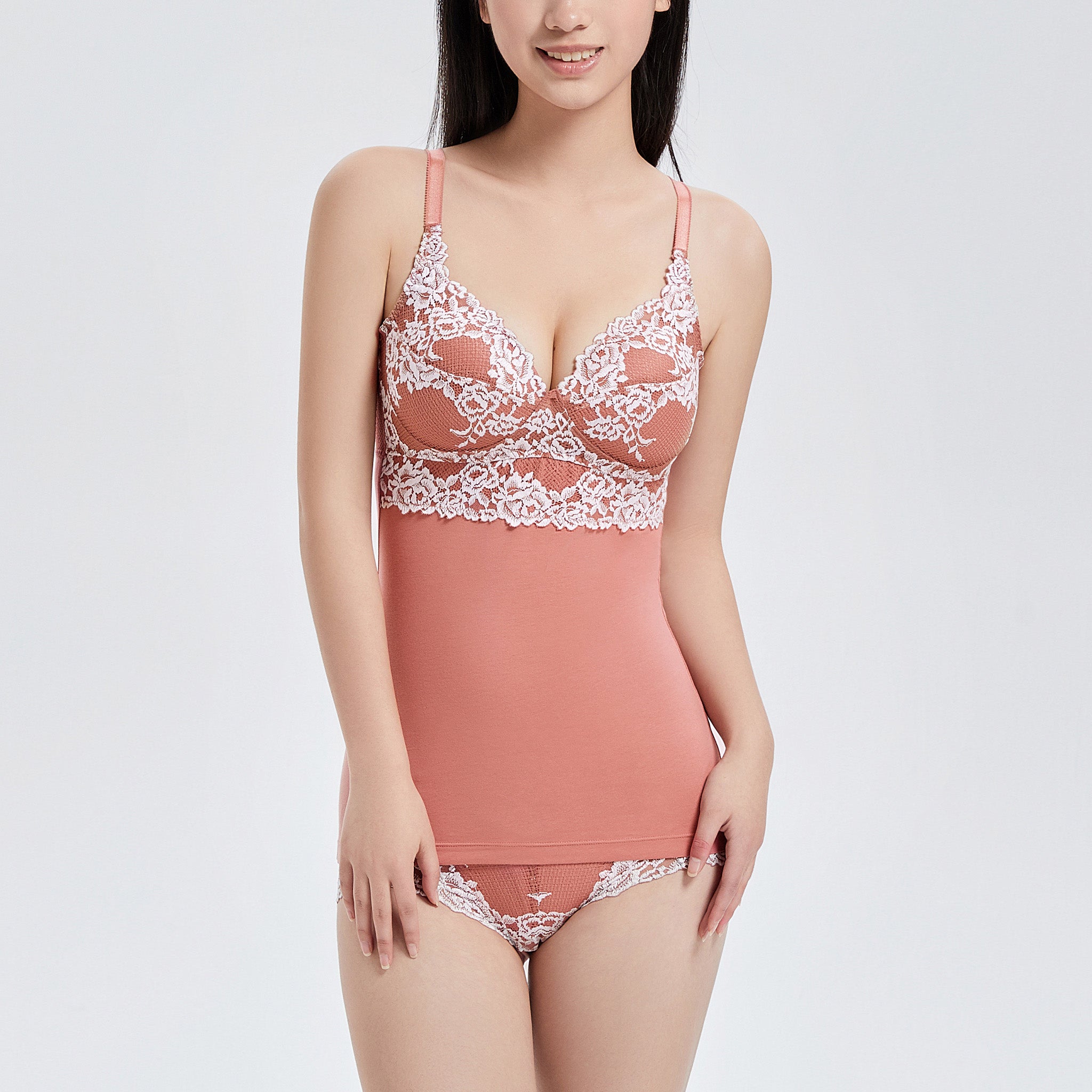 ノンワイヤーレーシーブラキャミ〈ホワイトローズ〉