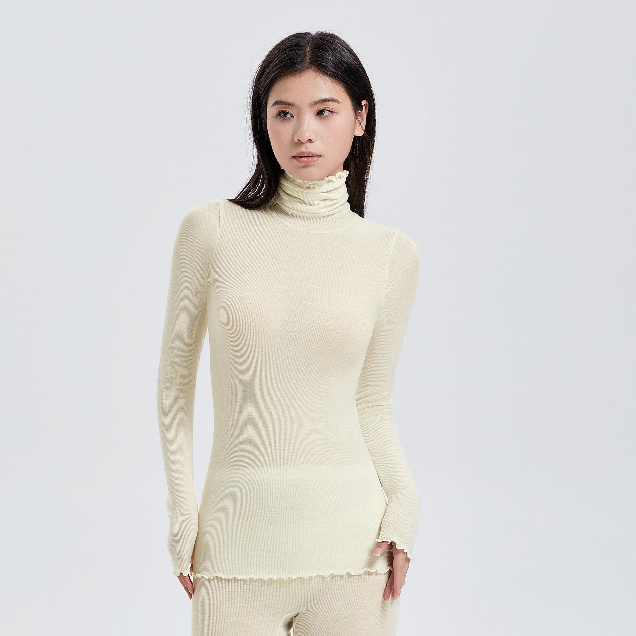 【luxe by mujyu】日本製メリノウール100%リブ ハイネックプルオーバー<br><span style="color: red;">今ならまとめ買いで10%OFF</span>