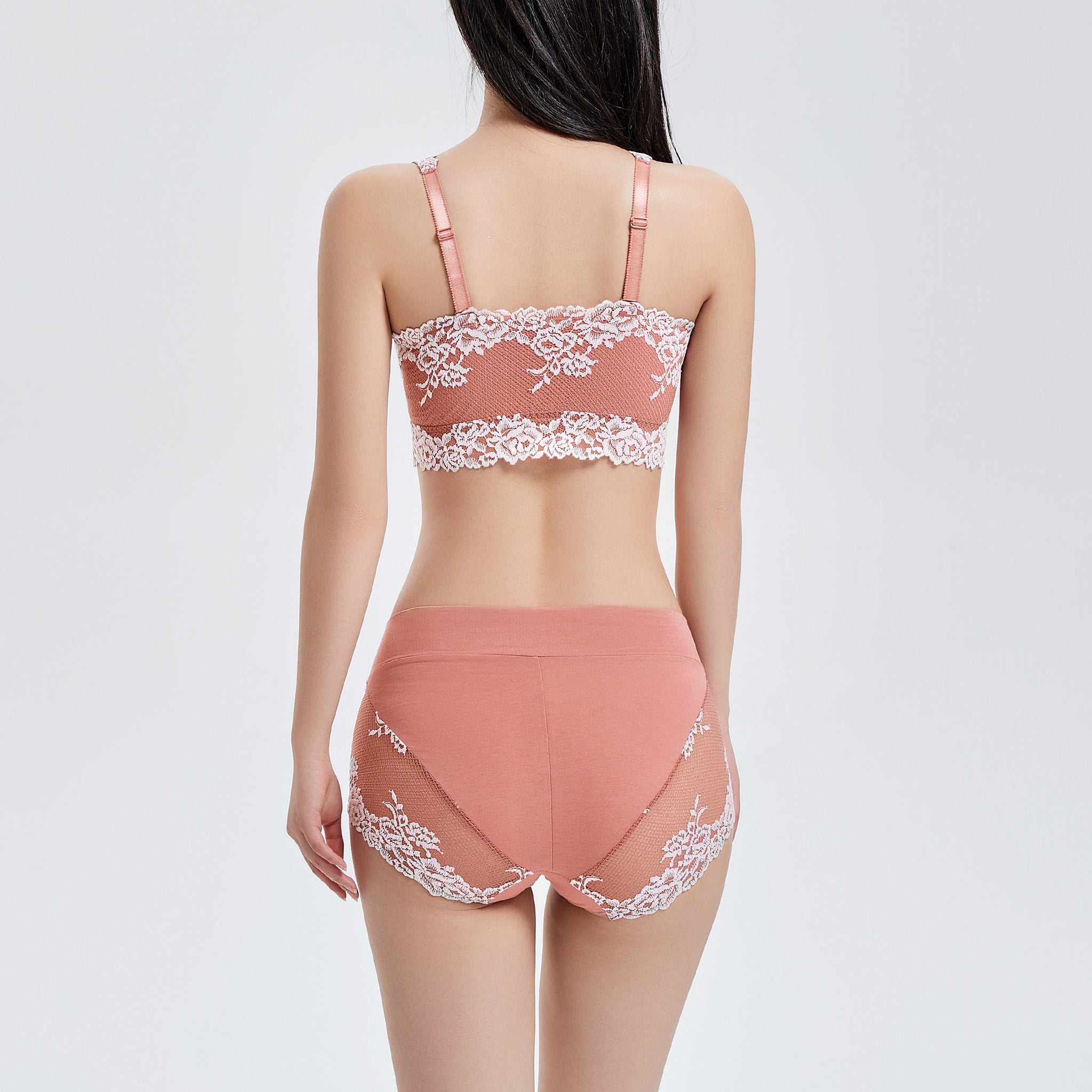 ノンワイヤーレーシーブラ〈ホワイトローズ〉オパールピーチ+LINE登録 送料無料