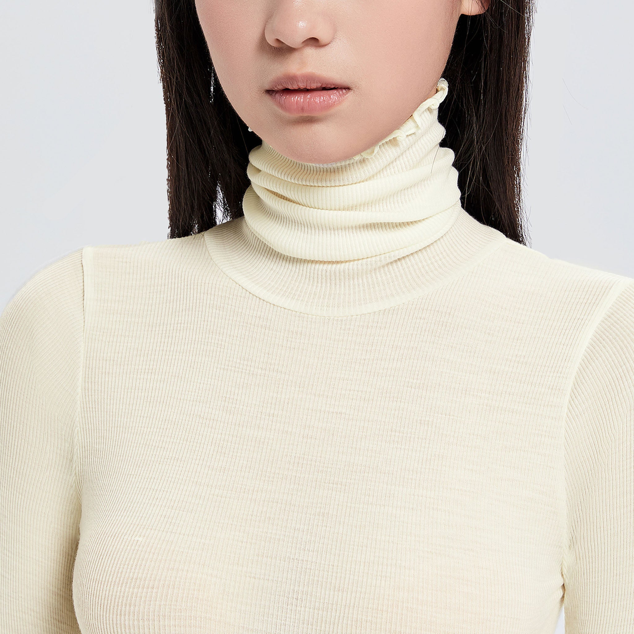 【luxe by mujyu】日本製メリノウール100%リブ ハイネックプルオーバー<br><span style="color: red;">今ならまとめ買いで10%OFF</span>