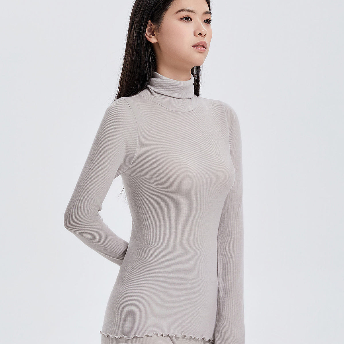 ナゴンスタンス【M】ハイネックロングスリーブ リブ プルオーバー メリノウール luxe by mujyu】日本製メリノウール100%リブ ハイネックプルオーバー今